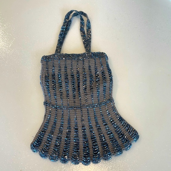 Vintage Handbags - Vintage art deco silver beaded bag